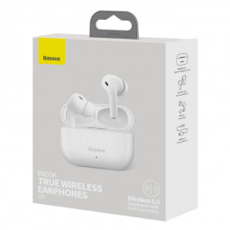 Мобильная Bluetooth-гарнитура Baseus Encok W3 BT5.0/37mAh (200mAh)/4ч (NGW3-02) белая