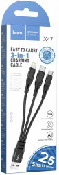 Usb Кабель-зарядка Hoco X47 3в1 Micro/Lightning/Type-C 25см чёрный