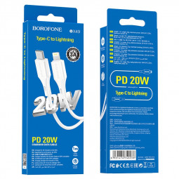 Usb Кабель-зарядка Type-C на Lightning Borofone BX49 Cool PD 3A 20W 1м белый