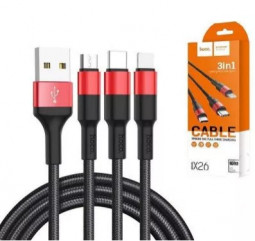 Usb Кабель-зарядка Hoco X26 3в1 Micro/Lightning/Type-C 1м черный