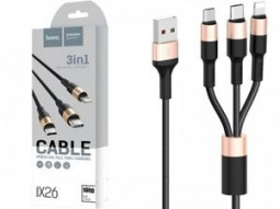 Usb Кабель-зарядка Hoco X26 Xpress 3в1 Micro/Lightning/Type-C 1м черный