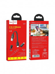 Usb Кабель-зарядка Type-C Hoco U87 Cool на Lightning/Type-C 2.4A 0.2м плоский силиконовый черный