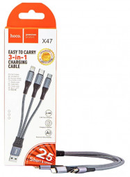 Usb Кабель-зарядка Hoco X47 3в1 Micro/Lightning/Type-C 25см серый