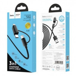 Usb Кабель-зарядка Micro Hoco X41 3в1 Micro/Lightning/Type-C 1м чёрный