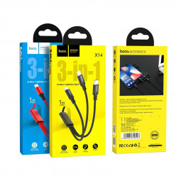 Usb Кабель-зарядка Hoco X14 3-in-1 Times Lightning/Micro/Type-C 2.4A 1м в тканевой оплётке чёрный