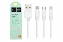 Usb Кабель-зарядка Hoco X1 Rapid 3in1 Lightning/Micro/Type-C 2.4A 1м силиконовый белый