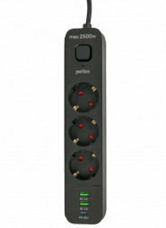 Perfeo сетевой фильтр "POWER SPRING", 2500W, 2,0м, 3 розетки, 2USB +1TYPE-C (QC3.0+PD 20W) белый.