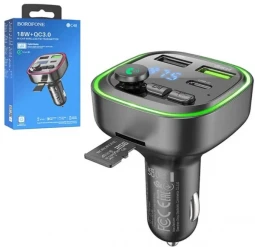 Автомобильное заряд. устр. Borofone BC47 + FM-трансмиттер BT5.0 2USB/1C 18W/30W серое
