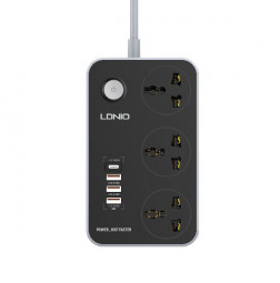 Сетевой фильтр LDNIO SC3412 2м/3 розетки/3 USB/1 USB-C серый