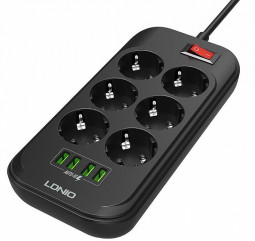 Сетевой фильтр LDNIO SE6403 6 розеток 4USB 2м черный