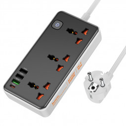 Сетевой фильтр Hoco AC8A 3 розетки/3USB/1USB-C 1.5м черный