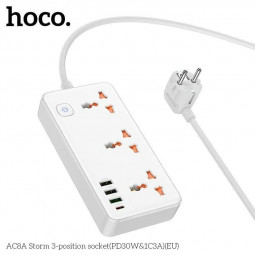 Сетевой фильтр Hoco AC8A 3 розетки/3USB/1USB-C 1.5м белый