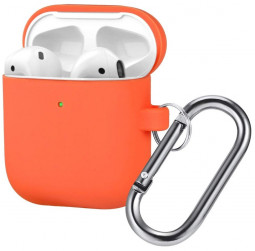Силиконовый чехол для AirPods с карабином персиковый