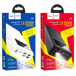 Powerbank Hoco J78 4USB 30000mAh QC3.0/фонарик белый