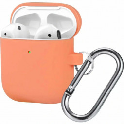 Силиконовый чехол для AirPods с карабином папайя