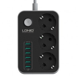 Сетевой фильтр LDNIO SE3631 1.6м/3 розетки/6 USB черно-серый