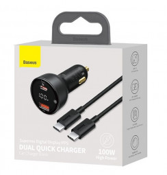 Автомобильное заряд. устр. Baseus Supreme Digital Disp 1USB 1С 100W с каб. T-C T-C(TZCCZX-01) черное