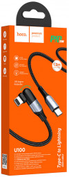 Usb Кабель-зарядка Type-C на Lightning Hoco U100 Orbit 5A 100W 1.5м угловой черный