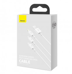 Кабель-зарядка Baseus Superior 3в1 i-Phone/Type-C/Micro 3.5A 1.5м CAMLTYS-02 белый