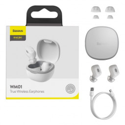 Мобильная Bluetooth-гарнитура TWS Baseus Encok WM01 BT5.0/60mAh (300mAh)/6ч (NGWM01-02) белая