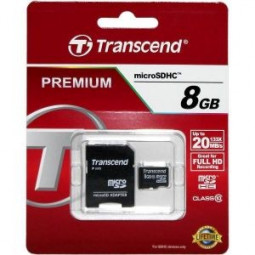 micro SDHC карта памяти Transcend 8GB Class 10 (с адаптером SD)
