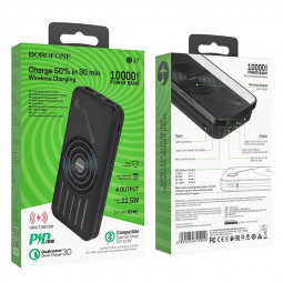 Powerbank с беспроводной зарядкой Borofone BJ7 10000mAh 2USB+Micro+Type-C+Lightning черный