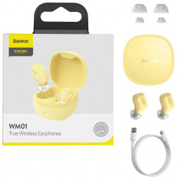 Мобильная Bluetooth-гарнитура TWS Baseus Encok WM01 BT5.0/60mAh (300mAh)/6ч (NGWM01-OY) желтая