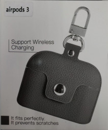 Силиконовый чехол для AirPods 3 с кнопкой и карабином серый