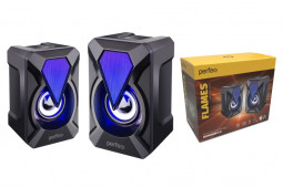 Акустическая система 2.0 Perfeo FLAMES мощность 2х3 Вт, USB, чёрн, Game Design, LED подсветка